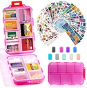 14 Grids Travel pilulky Organizátor box s 415-Pcs Názov lieku Etikety - Pocket Daily Pharmacy Case Kontajnerová súprava - Travel Medikation Holder Dispenser for Fish Oil Vitamín Supplement Storage - Clear Pink