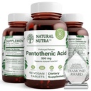 Prírodné Nutra Time Release Kyselina pantoténová 500 mg, Vitamín B5 doplnok pomáha zlomiť tuk a karbohydráty, Metabolizmus a energia, zlepšenie svalového zdravia, zníženie kože spoty, 60 Vegetariánske tablety