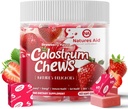 Colostrum Chews Supplement with probiotiká for Gut Health, Bloating, Immune Support, Koža, rast vlasov a krásy - Jahodová chuť (60 Servings)