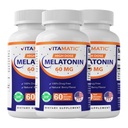 Vitamatic Melatonin 60 mg tablety s rýchlym rozpustením - 60 Vegan Natural Berry Flavor Tablets - Non-Habit forming - Non-GMO, Gluten Free (3 fľaše)
