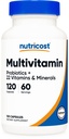 Nutricost Multivitamín s probiotikami 120 Vegetariánske kapsuly - balené s vitamínmi a minerálmi
