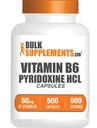 BulkSupplementments.com Vitamín B6 Kapsule - Pyridoxín HCl, Vitamín B6 50 mg - 1 Kapsula na obsluhu, 500 kapsúl (Pack of 1)