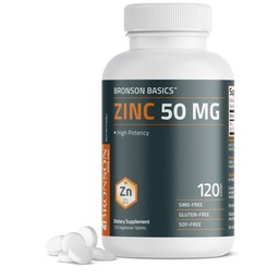 Bronson Zinok 50 MG High Potency Supports Skin Health - Non- GMO, 120 Vegetariánske tablety