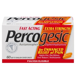 Perkogová extra sila acetaminofén a difenhydramín úľava od bolesti, rýchle pôsobenie horúčky bez aspirínu zníženie a antihistaminika, 60 počet