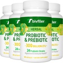 Probiotiká pre ženy Muži- 300 miliárd CFU, 24 kmeňov Probiotiká+15 Organické byliny Prebiotiká Blend, Pre and Probiotiká, pre tráviace zdravie, Immune & Gut, hnačka, Bloating, Vegan, 8 Mesiac dodávky