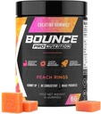Bounce Pro Creatin monohydrate Gummy pre mužov a ženy, Nízke kalórií, 6G kreatín za službu, Vegan, Anti-Melting, Gluten-Free, Non-GMO, 2g Creatin per Gummy (51ct, Peach Rings)