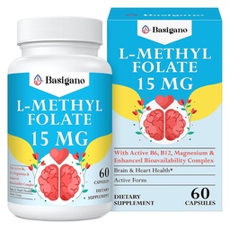 15 mg L Metylfolátu (5- MTHF) - aktívnej kyseliny listovej obohatenej vitamínmi B6 a B12- 60 Vegetariánske kapsuly - bez GMO, bez lepidla