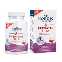 Nordic Naturals Prenatal DHA, Strawberry - 120 Soft Gels - 830 mg Omega-3 + 400 IU Vitamín D3 - podporuje rozvoj mozgu u detí počas tehotenstva a laktácie - Non-GMO - 60 Servíry
