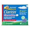 Claritin Detská alergia, 24-hodinová non-Drowsy Loratadine 5 mg žuvacia tableta, Antihistaminikum pre deti vo veku 2 roky a staršie, Hrozno ochutené, 40 tabliet