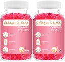 Collagen Biotin Gummies - podporuje vlasy, koža a nechty rast vlasov proti starnutiu starostlivosti Chewable Gummy Vitamíny, Vegan, Non-GMO, Gluten Free, Želatína Jahodová aróma 120 Počet, Ružová