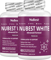 NuBest White - Skin Whitening Supplement, Supplement for Anti Aging with Glutatión, Vitamín C, E, B2, Milk Thistle Extract, Green Tea Extract for Lightening and Brightening Pack 2