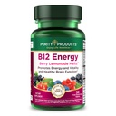 Čistiace prípravky B-12 Energy Berry Lemonade Melt w/Super Fruits Metylkobalamín B12 - Vitamíny B6, D3, Kyselina listová a biotín - MekobalAktívne tablety B 12-30