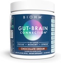 BIOHM Gut-Brain Connection Memory & Focus Supplement (6.74 Oz, 30 Servings) podporuje zdravie Gut & Cognitive Well-Being, pomáha zlepšiť náladu, probiotiká, Lion's Mane & Bacopa Monneiri, čokoládová chuť