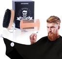 Brada grooming Súprava pre mužov 4 v 1. Brada kefka a Comb Set s Messy Free Bib Apron, fúzy nožnice. Prírodná kefka a dvojaká kombinácia. Mužské úpravy. Dar pre manžela,