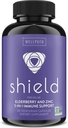 WellPath štít bazové kapsule - 5-v-1 Imunitná podpora Posilňovač so zinkom, vitamínom C, Echinacea, včela Propolis - Premium Zinok Supplement - 600 mg Sambucus Black Elderberry Pills pre dospelých - 60 Ct