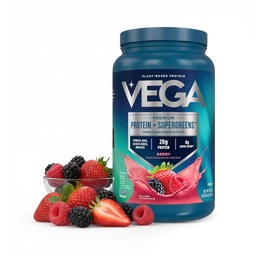 Vega Protein + Supergreens - 20g Plant-Based Protein, Berry, 26 Servings, Real Greens & Veggies, Vegan Keto, 0g Pridané cukor, Non-GMO, Gluten Free, Dairy Free, 1.7lbs (Backaging May Vary)