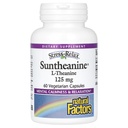 Prírodné faktory Stres-Relax Suntheanine L-Theanine 125 mg, Nedrowsy Stress Podpora pre duševný pokoj a relaxáciu, 60 Kapsule