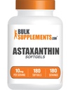 BulkSupplementments.com Astaxantin Softgels - Astaxantin Doplnky, Antioxidant Zdroj - bez lepidla, 1 Softgel per Serving (10mg), 180 Počet (Pack of 1)