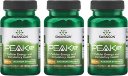 Swanson Maximum Strength Peak ATP-Natural Supplement Propagation Cellular Energy Support-Podporuje fyzickú výkonnosť a podporuje zdravý krvný tok podporu-(30 Veggie Capsules, 400mg Each) 3 Balenie
