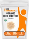 BulkSupplementments.com Organic Ryža Protein Powder - Vegan Plant Protein, Unflavred - Vegan & Gluten Free, 30g per Serving, 100g (3,5 oz) (Pack of 1)