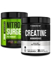 Jacked Factory NITROSURGE Pre Cvičenie Supplement - Instant Strength Zisky a intenzívne čerpadlá (30 Slúži, Kyslé broskyňové prsteňy) & Kreatín Monohydrát pre rast svalov (30 Slúži, Nechutné)