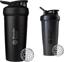 BlenderBottle Strada Shaker Cup Izolované nerezové fľaše s vodou Whisk, 24-Ounce, čierna a klasická fľaša Shaker Ideálne pre proteín Shakes a pre cvičenie, 28-Ounce, čierna