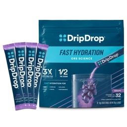 Hydratačné balíčky DripDrop - Grape - Single Serve Electrolytes Powder Drink Mix - Non-GMO, Gluten Free, Vegan - 32 Sticks