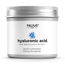 Ultra Vysoká čistota Kyseliny hyalurónovej Kapsule 500 mg - 95% Hyaluronát sodný - Vysoko čistená a biologicky dostupná - nízka molekulová hmotnosť - bez GMO Fermentované - 60 kapsúl
