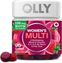 OLLY dámska multivitamínová Gummy, vitamíny A, D, C, E, biotín, kyselina listová, dospelý žuvacie vitamíny, Berry chuť, 45 dní dodávky - 90 Počet