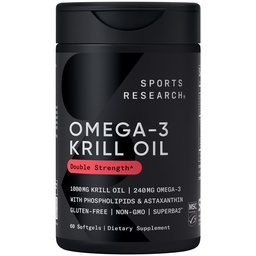 Športový výskum Krill Oil Supplement with EPA & DHA Omega 3, Fosfolipidy a astaxantín z Antarktídy Krill - Highest Concentration of Krill Oil for Men & Women - 1000mg, 60 Softgel Capsules