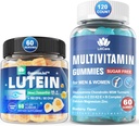 Bezcukrový luteín 20mg Zeaxantín Očné vitamíny naplnené Gummy s EPA 190mg & DHA 80mg + Multivitamín s glukozamínom Chondroitín MSM pre imunitnú podporu, muži a ženy - (balík 2)