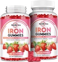 Železo Gummy - s vápnikom, zinkom, folátom a vitamínom B12, C, B6 pre dospelých a deti - Blood Builder & Energy Support for Iron Deficitability, Anémia, Vegan - 2 Balenie Jahodová príchuť,60 Gummies