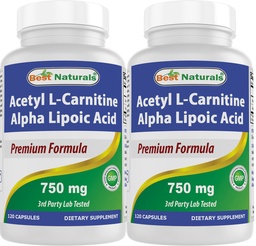 Najlepšie prírodné Acetyl L-karnitín a Alpha Kyselina Lipoová 750 mg 120 Kapsule (120 Počet (Stoj 2))