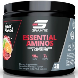 Granit Essential Amino Acides Powder for Muscle Recovery and Growth with 10g EAAs and 7g BCAA - Soy-free, Gluten-free, 448g (30 Servings), Fruit Punch Flavor
