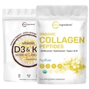 Micro Ingrediencie Vitamín D3 10000 iu + K2 200 mcg Coconut Oil Softgels & Organic Collagen Peptides Powder Bundle 2 Pack