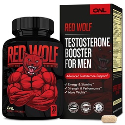 ONL Red Wolf Testosterón Booster pre mužov - Ultimate Pánske doplnok pre vysokú potenciu vytrvalosť, energiu a silu - Testosterón doplnok pre mužov - w/Tongkat Ali mužské zlepšenie - 30 Ct