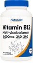 Nutricost Vitamín B12 (metylkobalamín) 2000mcg, 240 kapsúl - Vegetariánske viečka, non-GMO, bezlepkový doplnok B12