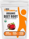BulkSupplements.comOrganic Beet Root Extract Powder - Repeat Root Powder, Nitric Oxide Supplement - Vegan & Gluten Free, 400mg per Serving, 500g (1,1 lbs) (Pack of 1)