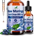 Raw Moringa Liquid Drops 8000 mg, Organic Moringa Oleifera Leaf Extract w. Supergreens Blend of Wheatgrass, Barley Grass for Antioxidant, Energy & Immune, High Potency Than Capsules Powder