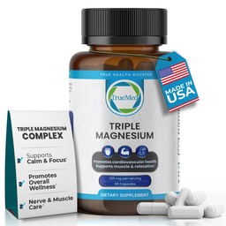 Triple Magnézium Supplement, 235mg, Dimagnesium Malate, Citrate, Lysinate Chelate, 60 Kapsule, Podpora spánku, uvoľnenie svalov, zdravie kostí a srdca, Energy & Nerve Function, USA