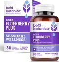 Bold Botanica Elderberry Plus - 65x Koncentrovaný extrakt z čiernej bazy so zinkom a vitamínom C na každodennú imunitnú podporu a sezónne wellness - Non-GMO, 30 Vegan Kapsule
