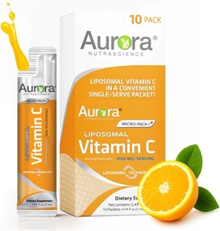 Aurora Nutrascience Micro-Pack Lipozomal Vitamín C, Immune Support, 1 000 mg Per Serving, Vegan, Gluten Free, Non-GMO, 10 Single Serve Pakets, Orange