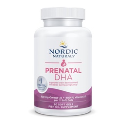 Nordic Naturals Prenatal DHA, Unflavred - 90 Soft Gels - 830 mg Omega-3 + 400 IU Vitamín D3 - podporuje rozvoj mozgu u detí počas tehotenstva a laktácie - Non-GMO - 45 Servivs
