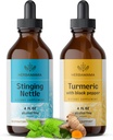 HERBAMAMA bylinné kvapky Kit - Bundle of Stinging Nettle & Turmeric Curcumin Tinture 4 fl oz - Vegan, Non-GMO, Cukor & Bez alkoholu - 2 balenia
