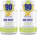 Naše denné Vite ADK doplnok - Vitamín A, D3 & K2 (ako MK7) - Bone, Immune System Support - High Potency Vitamines with Non GMO Ingredients - Gluten Free, Soy Free Rastlinné kapsule 180 CT