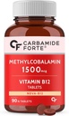 Generic Carb- Amide Forte Vitamín B12 Tablety 1500 μg - Aktívna forma metylkobalamínu B12 doplnok pre mužov a ženy- 90 Veg tablety