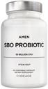 Amen Probiotiká Supplement, SBO Probiotics and Organic Prebiotics, 50 miliárd CFU, Policajné stoly, Nie je potrebné chladenie, Flora Daily Probiotic Formula pre ženy a mužov, Vegan & Non- GMO, 60 Kapsule