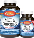 Carlson - MCT & Omega-3, kokosový olej, kaprylové a kapricové kyseliny, EPA & DHA, výroba energie, metabolizmus tukov a zdravie mozgu, 120+30 Softgels