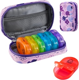Serfeymi Travel Pill Organizátor 2 Časy A deň AM Upgrade Rainbow Pill Box 7 Deň s prenosným zipsom PU kožené pilulky Prípad, Medicína Organizátor pre pilulky, Vitamíny, Rybie oleje - fialové 02