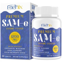 1200 mg SAM e Supplement for Brain, Mood, Joint, and Liver, High Absorbtion SAM-e (S-Adenozyl-L-Metionine) with CoQ10, 5- HTP, Enteric Coated 60 Tablets, Vegan